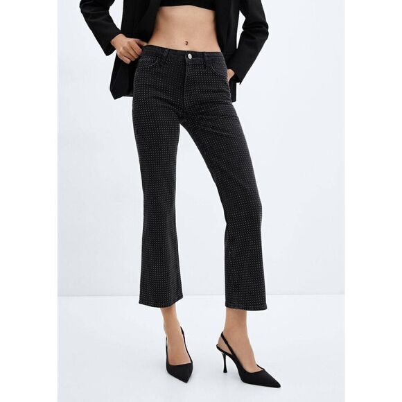 MNG Straight Flared jeans with rhinestone detail size USA 4 - Picture 6 of 8